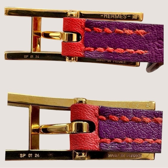Hermes Behapi Double Tour Swift Leather Purple and Orange Hapi Closure Bracelet - Picture 12 of 13